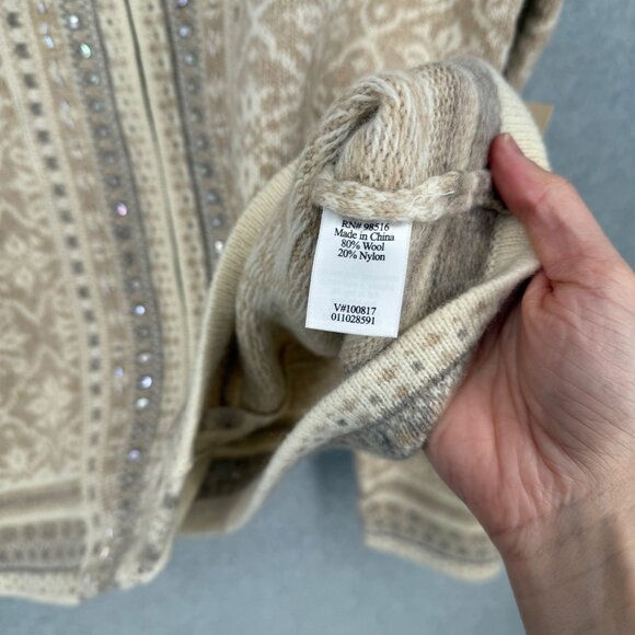 Coldwater Creek Snowflake Full Zip Cardigan Sweater Size XL Tan Wool Knit NEW - Picture 8 of 13